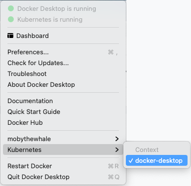 带有Kubernetes的Docker菜单