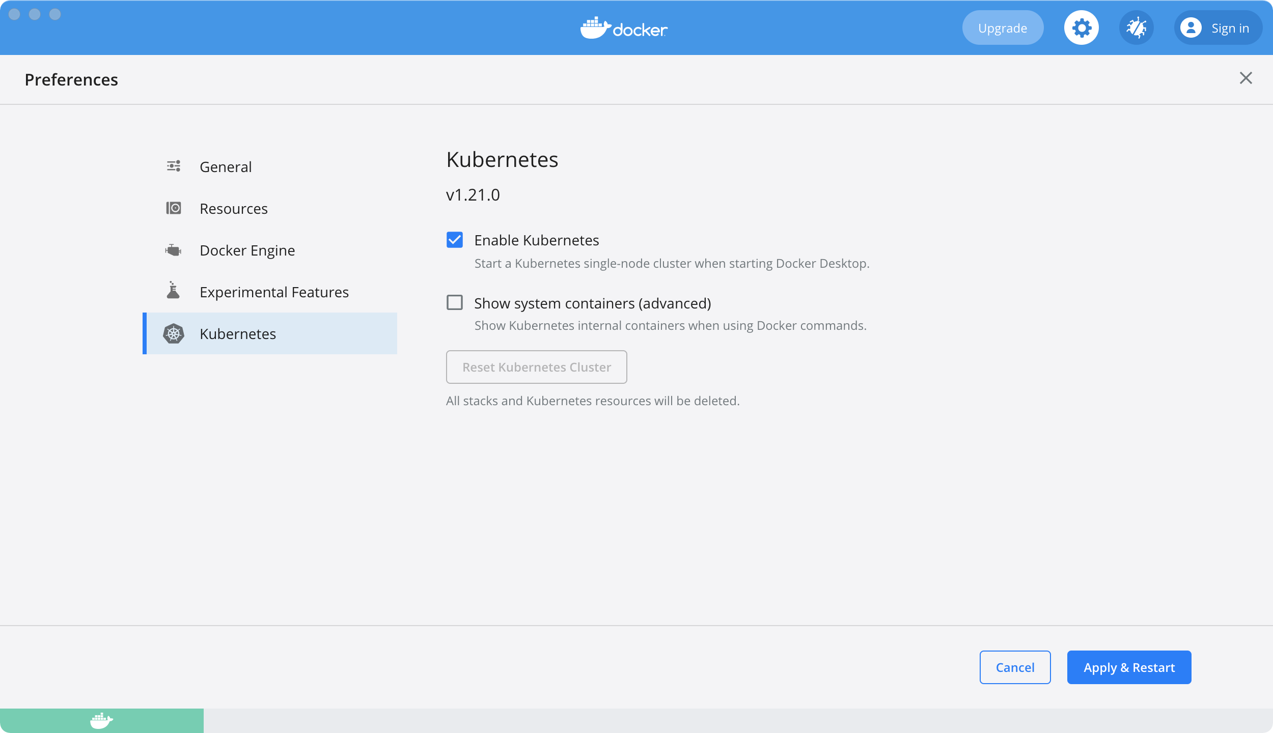 启用Kubernetes