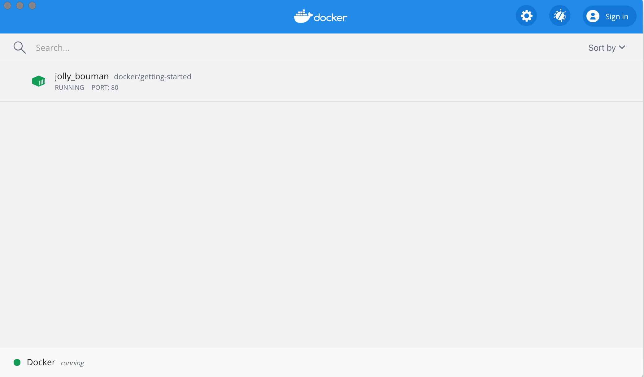 在Docker Dashboard中运行的教程容器